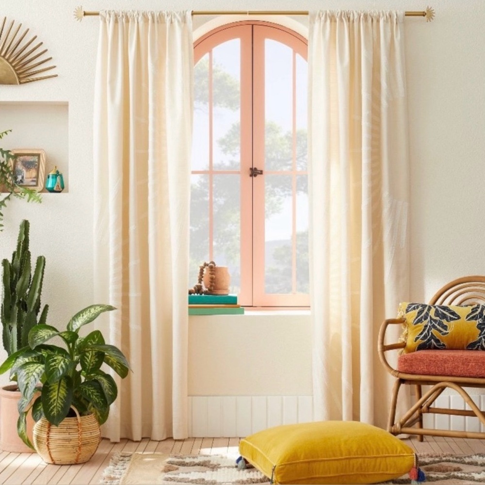 OPALHOUSE (2pc)63"x50" Light Filtering Sunburst Window Curtain Panel Ivory